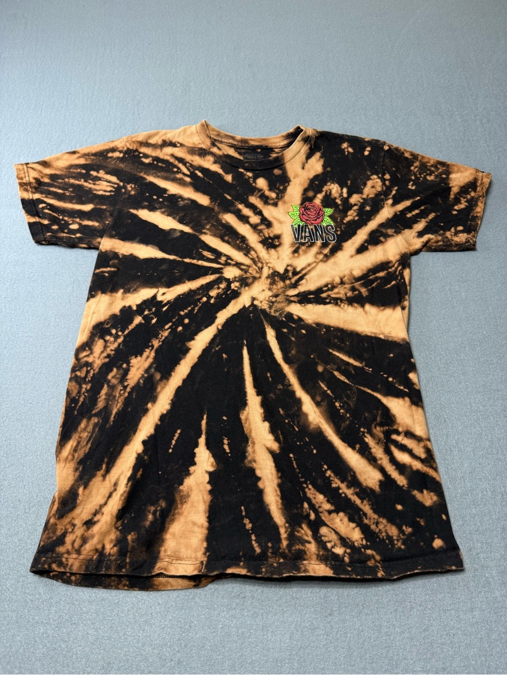 Vans Off The Wall Tie-Dye Rose Logo Double-Sided T-Shirt Black Tan Mens M